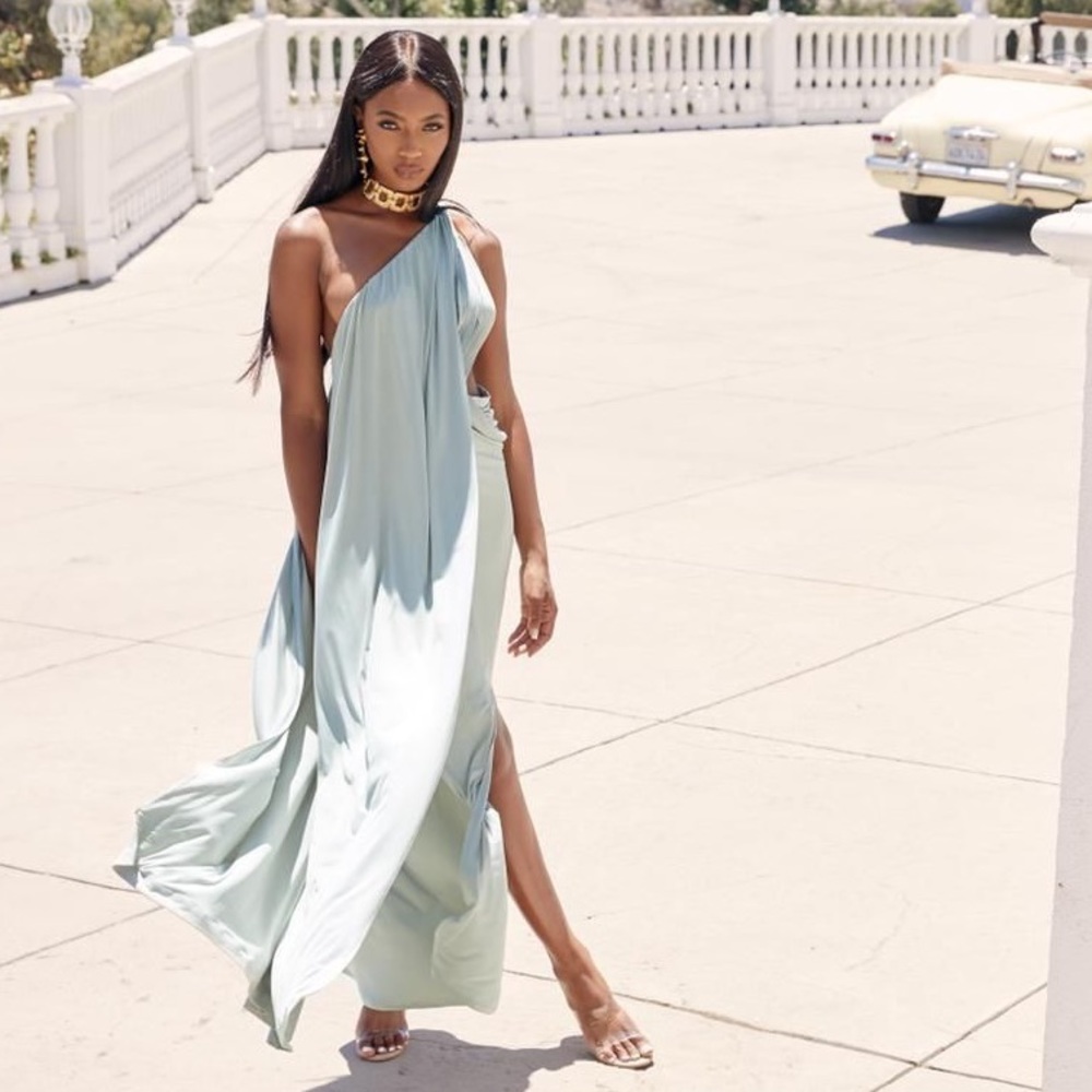 RARE House of CB 'Lolita' Pistachio Draped Cut Out Maxi Dress NWOT